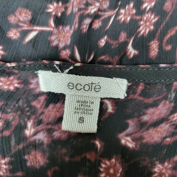 Ecote Dress Black Sheer Maroon Floral Print Split Long Sleeve V Neck Maxi Size S - Picture 11 of 12